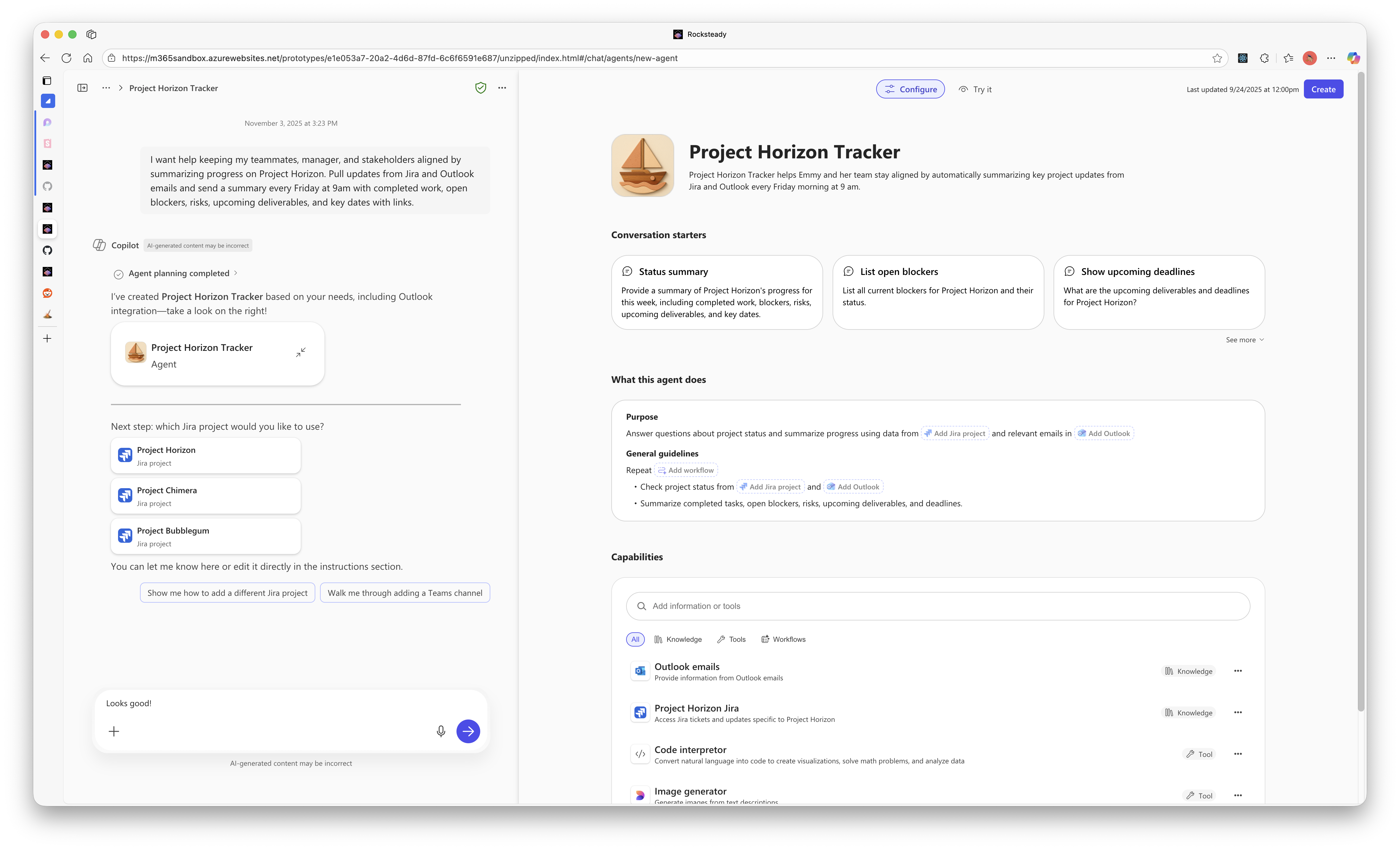 Agent builder final screenshot