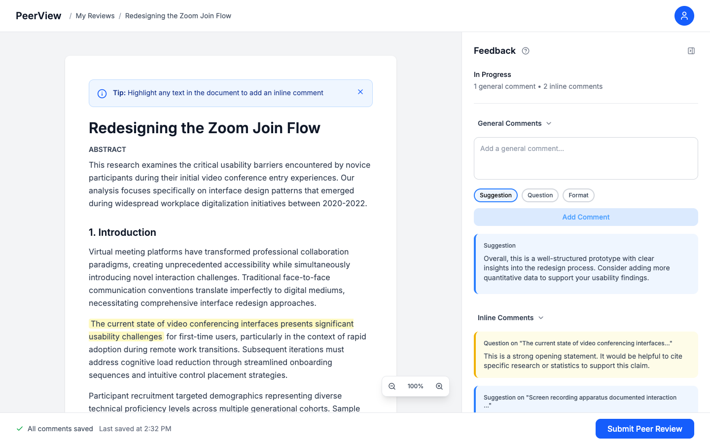 Split-screen review editor
