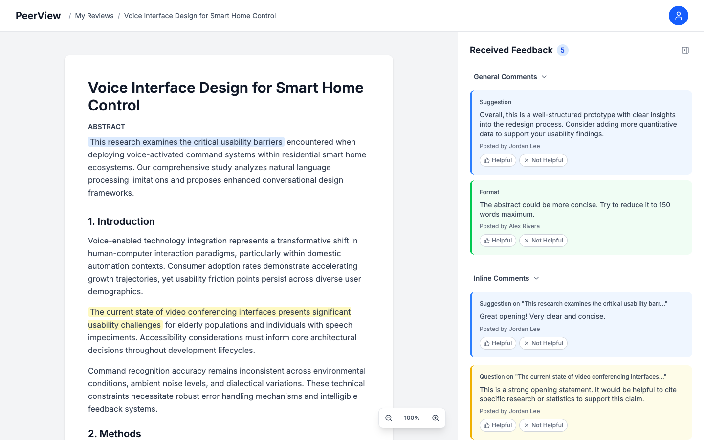 Received feedback read-only view