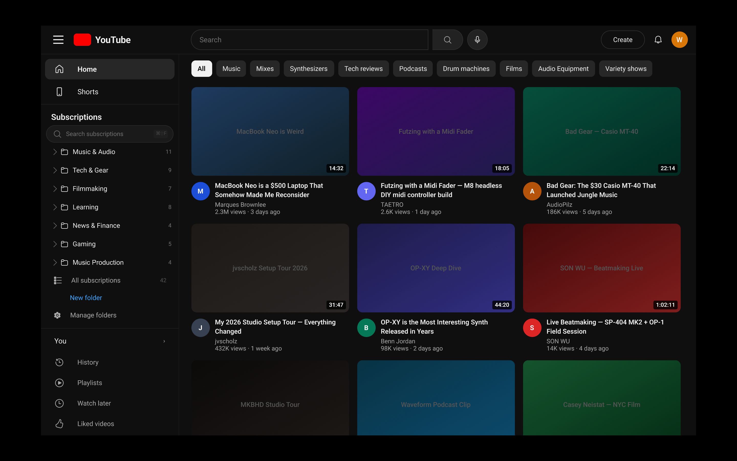 Home feed with all folders collapsed after creation