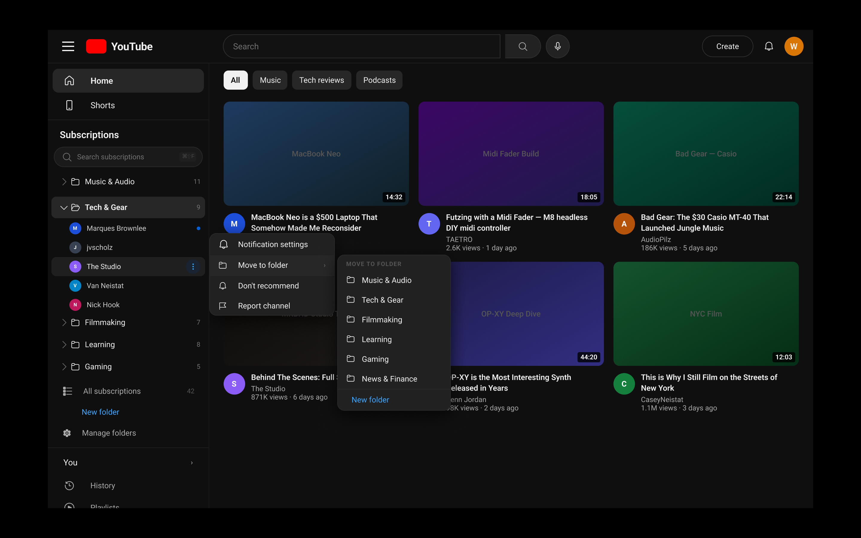 Move to folder overflow menu