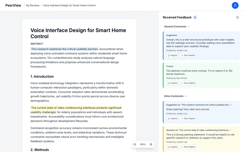 Received feedback read-only view