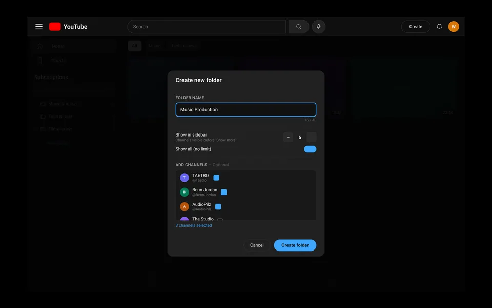 Create new folder modal