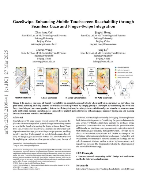 First page of GazeSwipe: Enhancing Mobile Touchscreen Reachability through Seamless Gaze and Finger-Swipe Integration