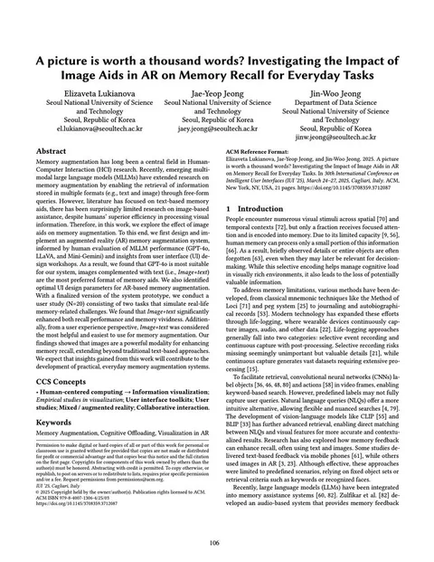 First page of A picture is worth a thousand words? Investigating the Impact of Image Aids in AR on Memory Recall for Everyday Tasks